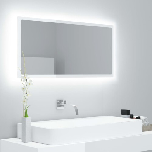 vidaXL LED kupaonsko ogledalo visoki sjaj bijelo 90x8,5x37 cm akrilno