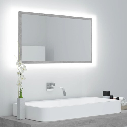 vidaXL LED kupaonsko ogledalo siva boja betona 80x8,5x37 cm akrilno