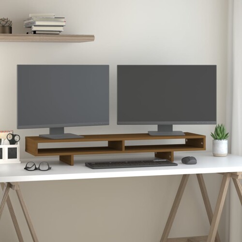 vidaXL Stalak za monitor boja meda 100x27x14 cm od masivne borovine