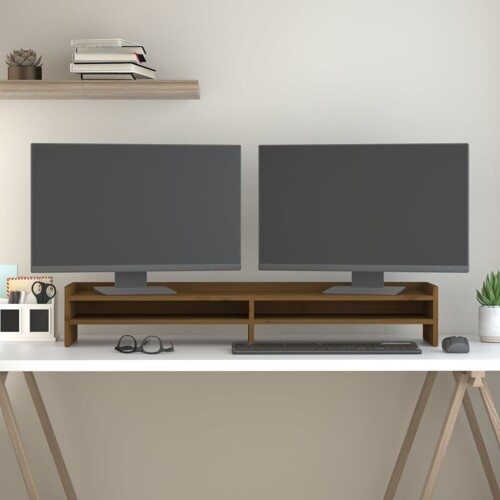 vidaXL Stalak za monitor boja meda 100x24x16 cm od masivne borovine