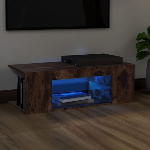 vidaXL TV ormarić s LED svjetlima boja dimljenog hrasta 90x39x30 cm
