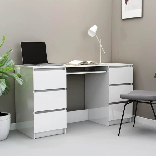 vidaXL Pisaći stol visoki sjaj bijeli 140x50x77 cm konstruirano drvo