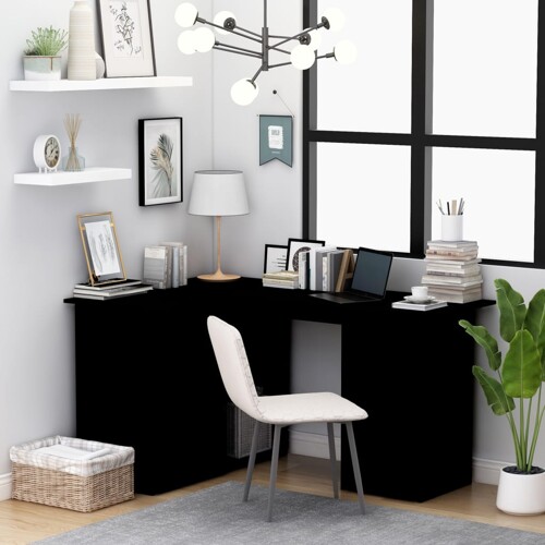vidaXL Kutni radni stol crni 145 x 100 x 76 cm konstruirano drvo