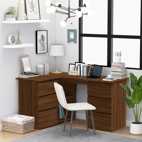 vidaXL Kutni radni stol boja hrasta 145x100x76 cm konstruirano drvo