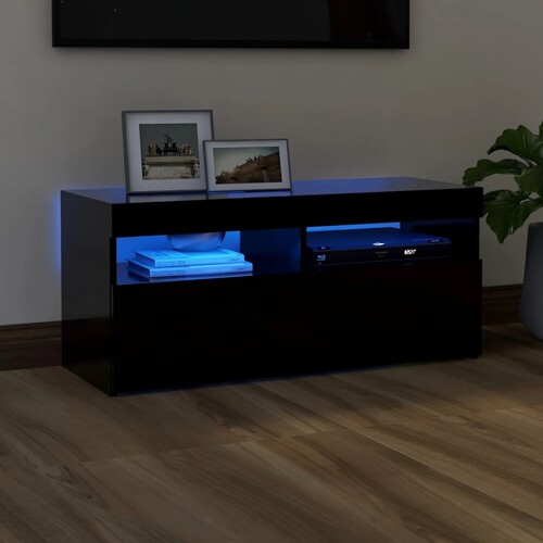 vidaXL TV ormarić s LED svjetlima crni 90x35x40 cm