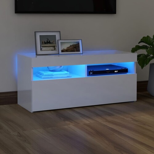 vidaXL TV ormarić s LED svjetlima visoki sjaj bijeli 90x35x40 cm