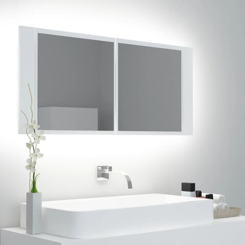 vidaXL LED kupaonski ormarić s ogledalom bijeli 100x12x45 cm akrilni