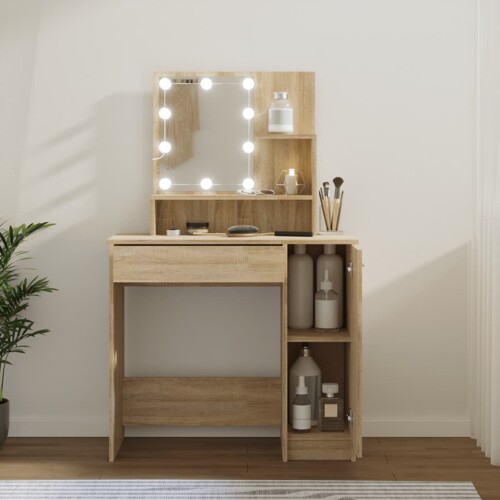 vidaXL Toaletni stolić LED boja hrasta sonome 86,5 x 35 x 136 cm