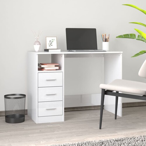vidaXL Radni stol s ladicama sjajni bijeli 102 x 50 x 76 cm drveni
