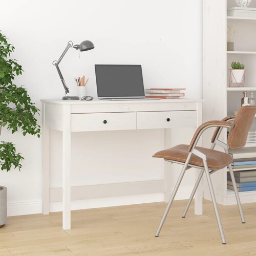 vidaXL Radni stol s ladicama Bijela 100x50x78 cm od masivne borovine