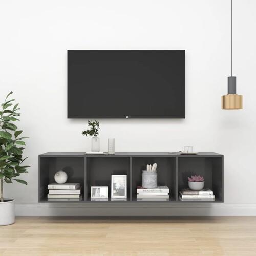 vidaXL Zidni TV ormarić sjajni sivi 37x37x142,5 cm konstruirano drvo