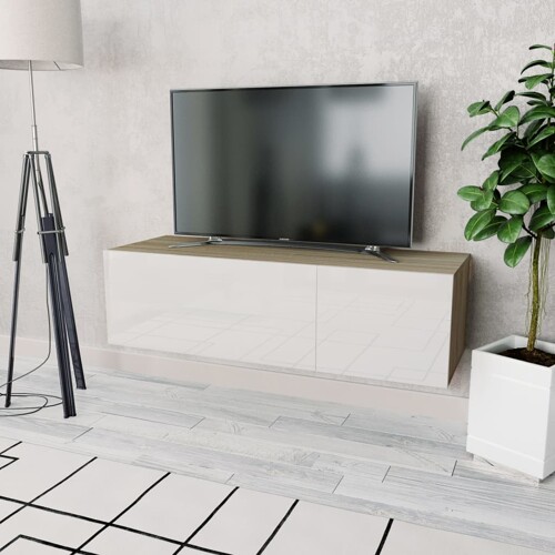 vidaXL TV Ormarić od Iverice 120x40x34 cm Visoki Sjaj Bijela i Boja Hrasta