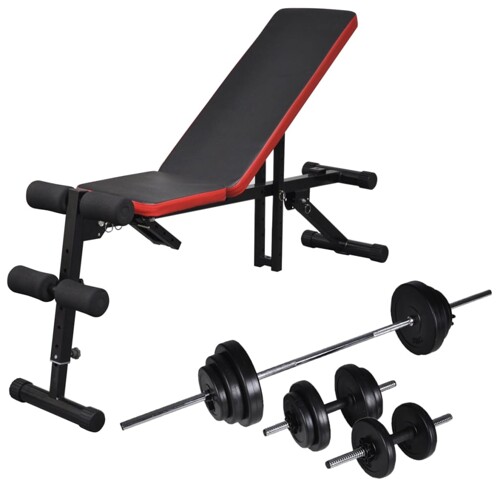vidaXL Podesiva klupa za trbušnjake sa setom utega 30,5 kg