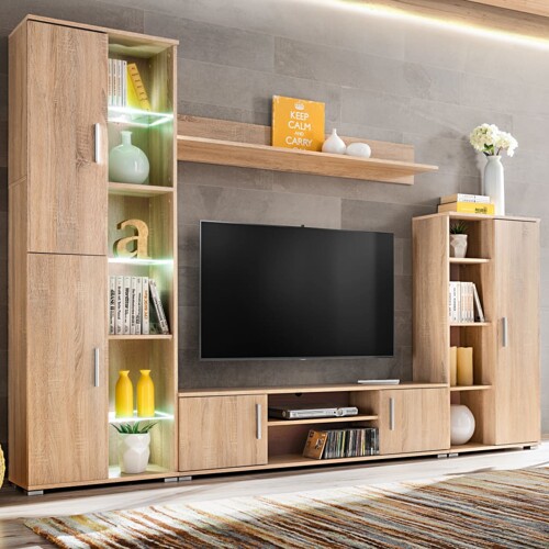 vidaXL Zidni TV element s LED svjetlima boja hrasta sonome