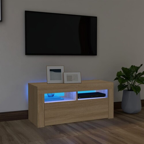 vidaXL TV ormarić s LED svjetlima boja hrasta sonome 90 x 35 x 40 cm