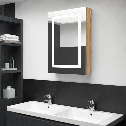 vidaXL LED kupaonski ormarić s ogledalom bijeli i hrast 50x13x70 cm