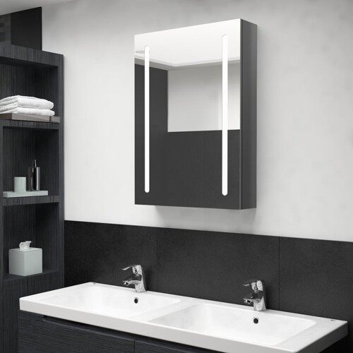vidaXL LED kupaonski ormarić s ogledalom sjajni sivi 50 x 13 x 70 cm