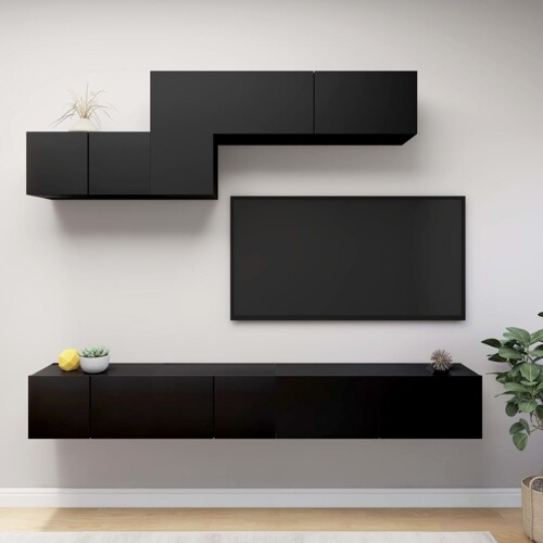 vidaXL 6-dijelni set TV ormarića crni od konstruiranog drva
