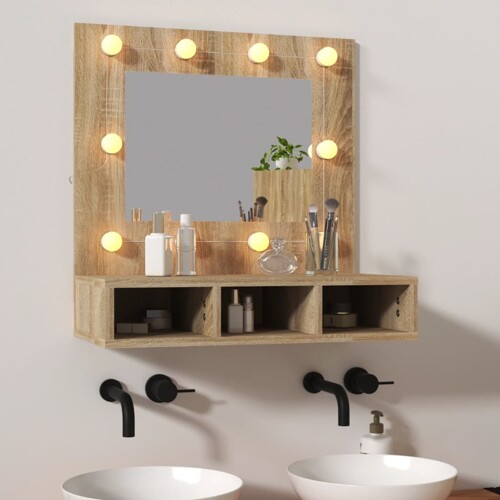 vidaXL Ormarić s ogledalom LED boja hrasta sonome 60 x 31,5 x 62 cm