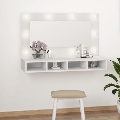 vidaXL Ormarić s ogledalom i LED svjetlima bijeli 90 x 31,5 x 62 cm