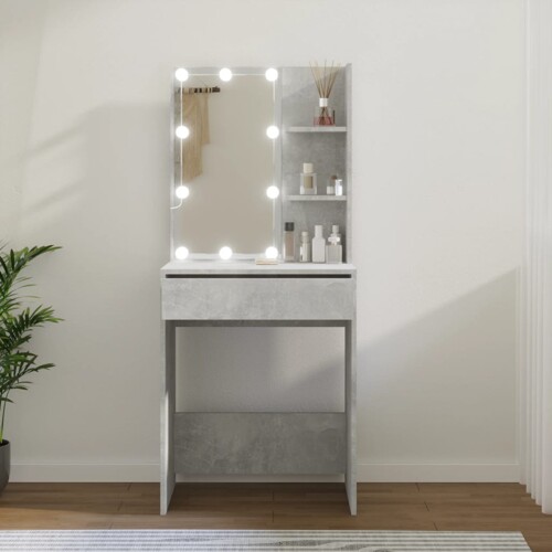 vidaXL Toaletni stolić s LED svjetlima siva boja betona 60x40x140 cm