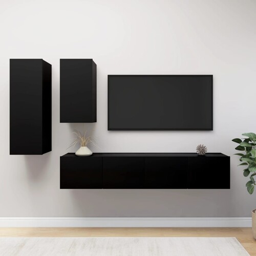 vidaXL 4-dijelni set TV ormarića crni od konstruiranog drva