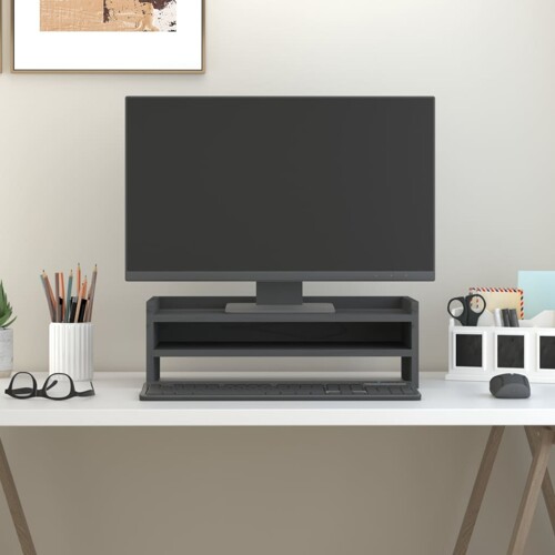 vidaXL Stalak za monitor sivi 50 x 24 x 16 cm od masivne borovine