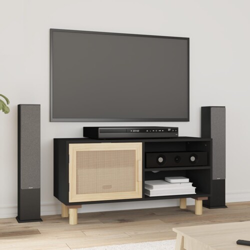 vidaXL TV ormarić crni 80 x 30 x 40 cm od borovine i prirodnog ratana