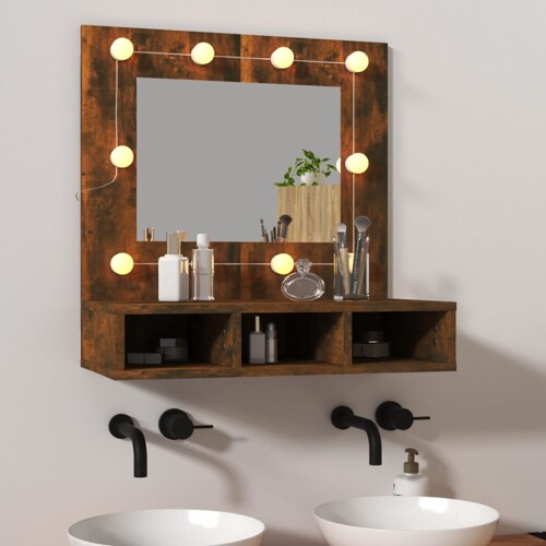 vidaXL Ormarić s ogledalom LED boja dimljenog hrasta 60x31,5x62 cm