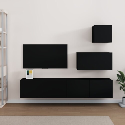 vidaXL 4-dijelni set TV ormarića crni od konstruiranog drva