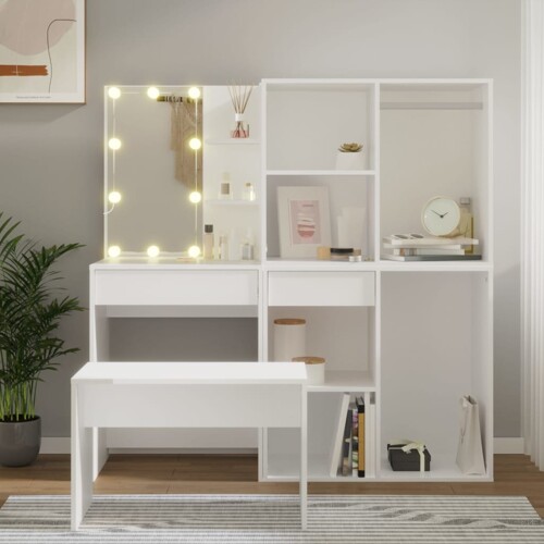 vidaXL Set toaletnog stolića LED bijeli od konstruiranog drva