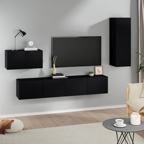 vidaXL 4-dijelni set TV ormarića crni od konstruiranog drva