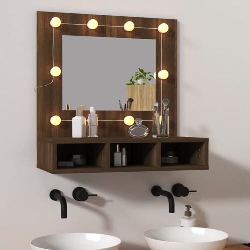 vidaXL Ormarić s ogledalom LED boja smeđeg hrasta 60 x 31,5 x 62 cm