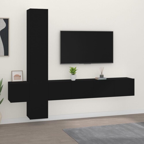 vidaXL 5-dijelni set TV ormarića crni od konstruiranog drva