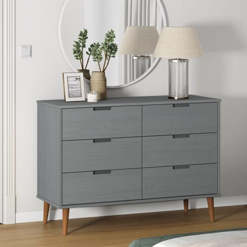vidaXL Ladičar MOLDE sivi 113x40x80 cm od masivne borovine