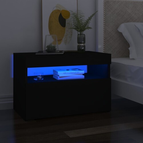vidaXL Noćni ormarić LED visoki sjaj crni 2 kom 60 x 35 x 40 cm drveni