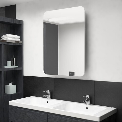 vidaXL LED kupaonski ormarić s ogledalom sjajni bijeli 60 x 11 x 80 cm
