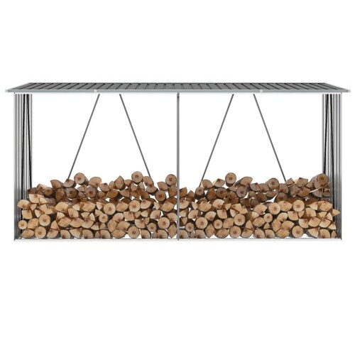 vidaXL Vrtna ostava za drva od pocinčanog čelika 330x84x152 cm siva