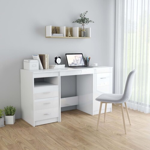 vidaXL Radni stol visoki sjaj bijeli 140x50x76 cm konstruirano drvo