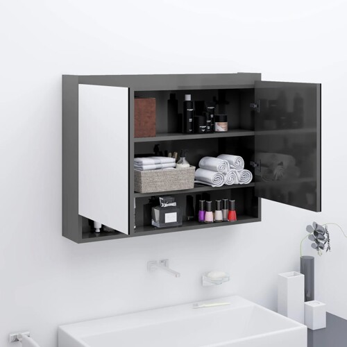 vidaXL Kupaonski ormarić s ogledalom 80 x 15 x 60 cm MDF sjajni sivi