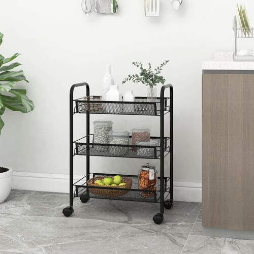 vidaXL Kuhinjska kolica s 3 razine crna 46 x 26 x 64 cm željezna