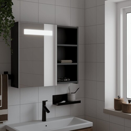 vidaXL Kupaonski ormarić s ogledalom i LED svjetlom crni 60x13x52 cm