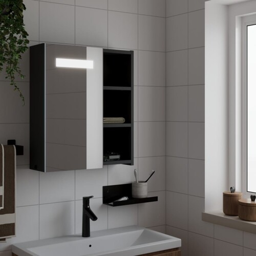 vidaXL Kupaonski ormarić s ogledalom i LED svjetlom crni 45x13x52 cm