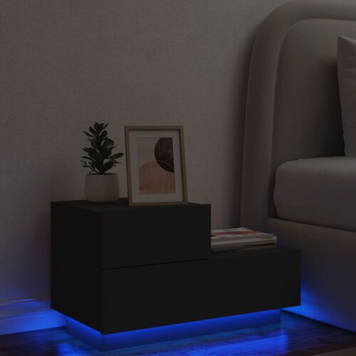 vidaXL Noćni ormarić s LED svjetlima crni 70 x 36 x 40,5 cm