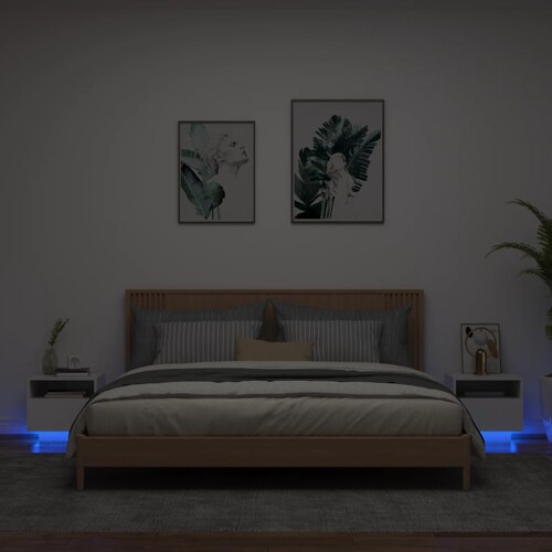vidaXL Noćni ormarići s LED svjetlima 2 kom bijeli 40 x 39 x 37 cm