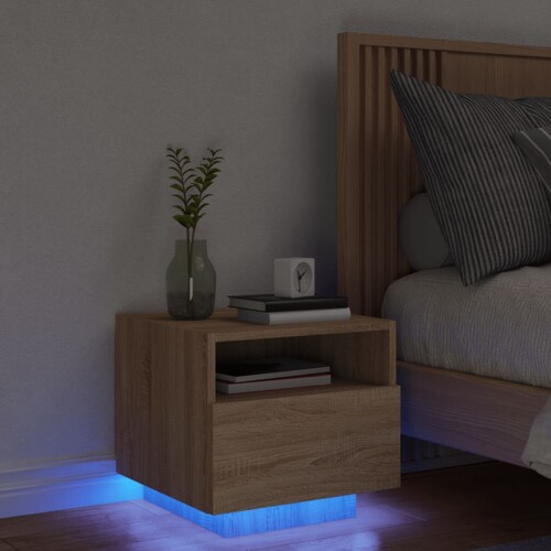 vidaXL Noćni ormarić s LED svjetlima boja hrasta sonome 40x39x37 cm