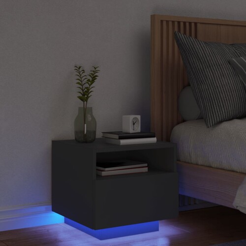 vidaXL Noćni ormarić s LED svjetlima crni 40 x 39 x 37 cm
