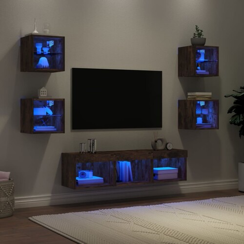 vidaXL 7-dijelni zidni TV elementi s LED svjetlima boja hrasta drveni