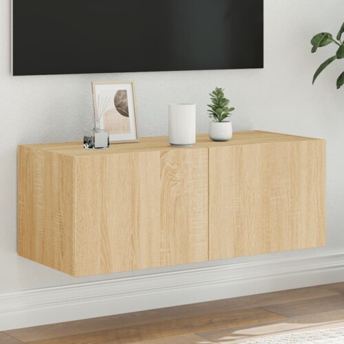 vidaXL Zidni TV ormarić s LED svjetlima boja hrasta 80x35x31 cm