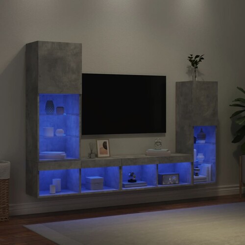 vidaXL 4-dijelni zidni TV elementi s LED svjetlima boja betona drveni
